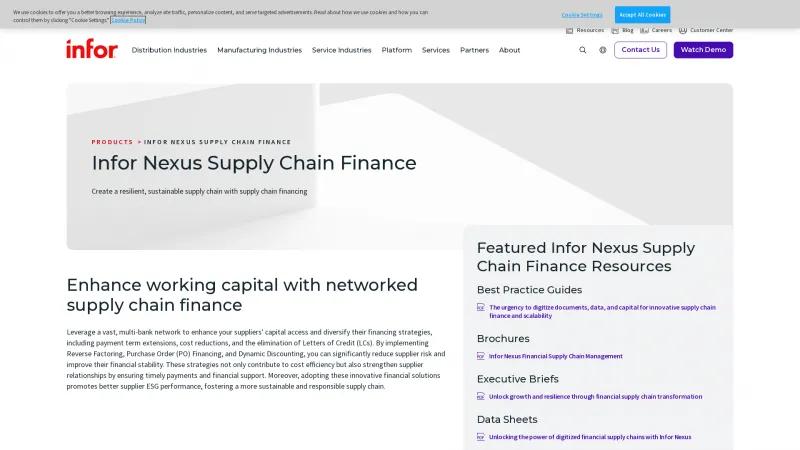 Homepage of Infor Nexus Supply Chain Finance