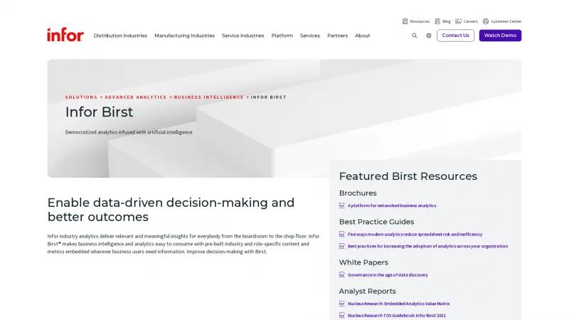 Homepage of Infor Birst