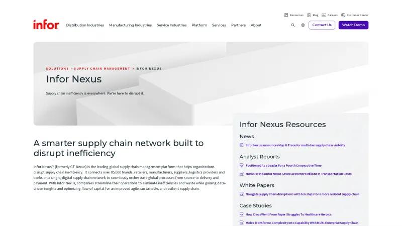 Homepage of Infor Nexus