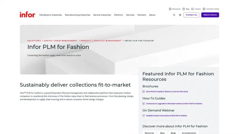 Homepage of Infor PLM for Fashion