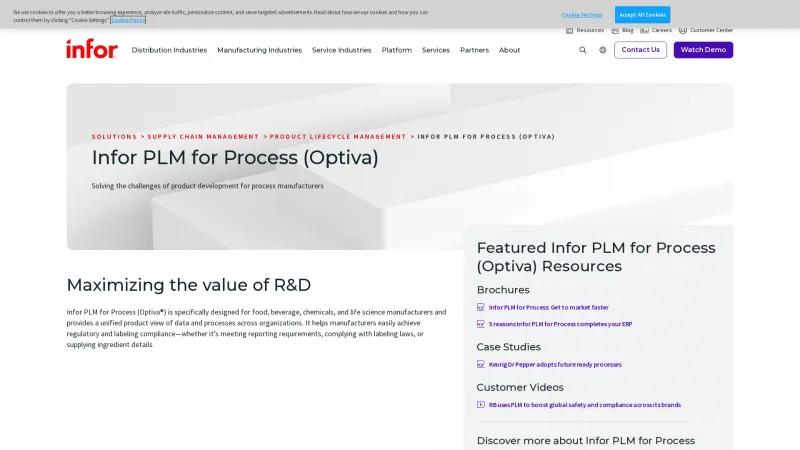 Homepage of Infor PLM Optiva