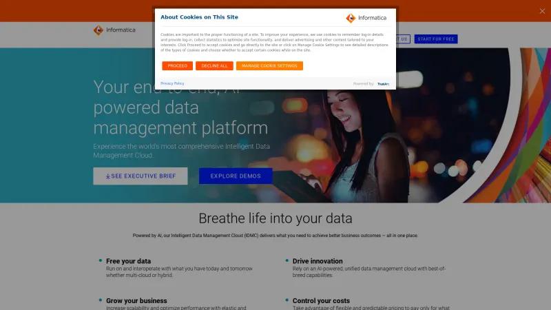 Homepage of Informatica Intelligent Data Management Cloud