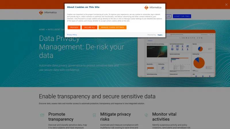 Homepage of Informatica Data Privacy Management