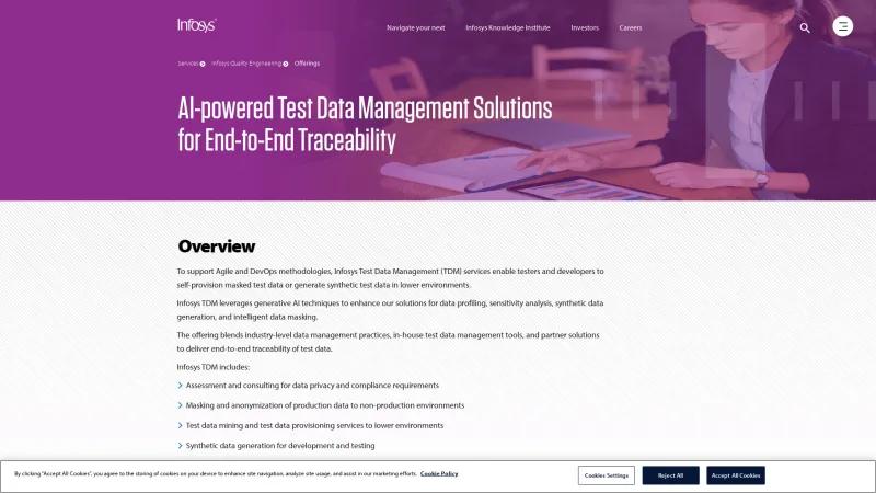 Homepage of Infosys Test Data Management