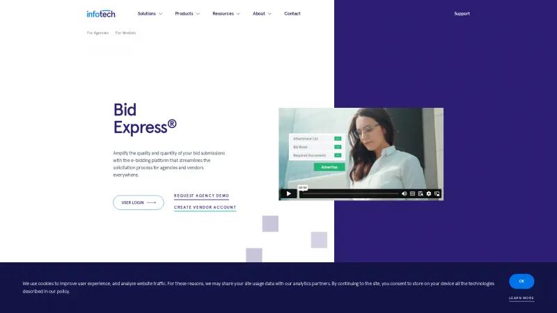 Homepage of BidExpress