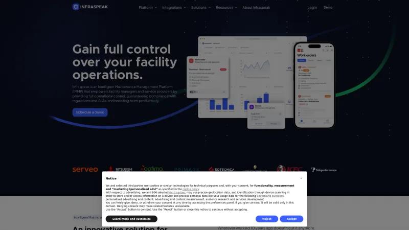 Homepage of Infraspeak