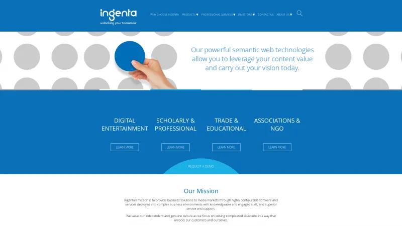 Homepage of Ingenta Commercial