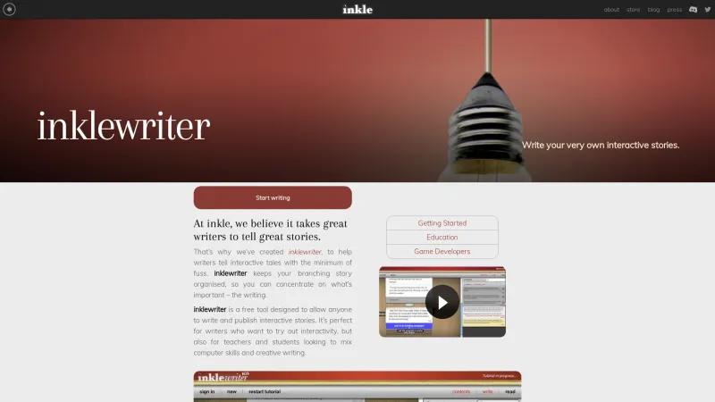 Homepage of Inklewriter