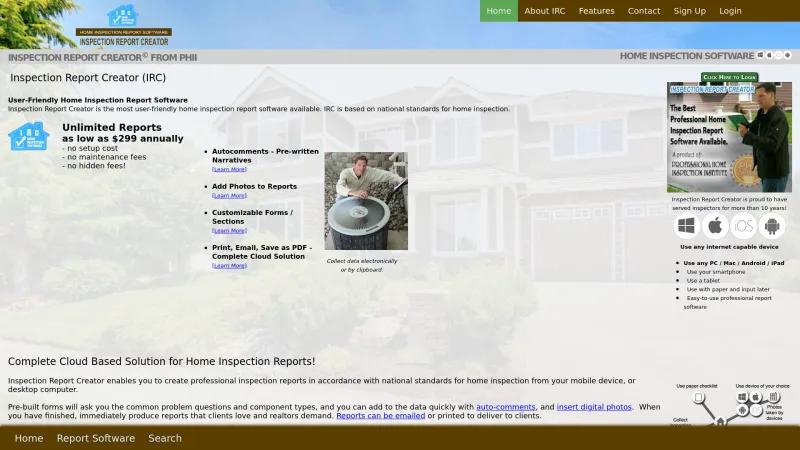 Homepage of IRC Home Inspection Software