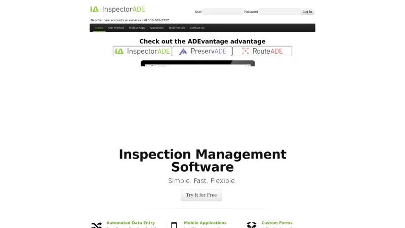 Homepage of InspectorADE