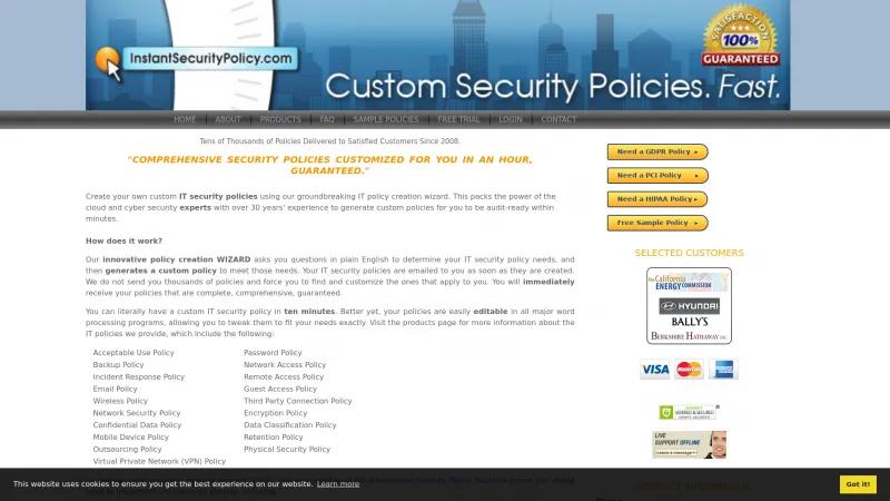 Homepage of Instant Security Policy