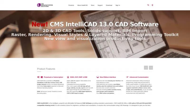 Homepage of CMS IntelliCAD