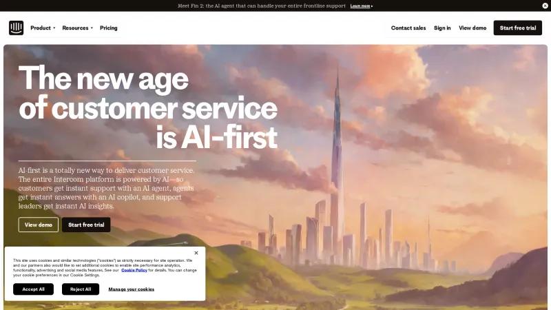 Homepage of Intercom