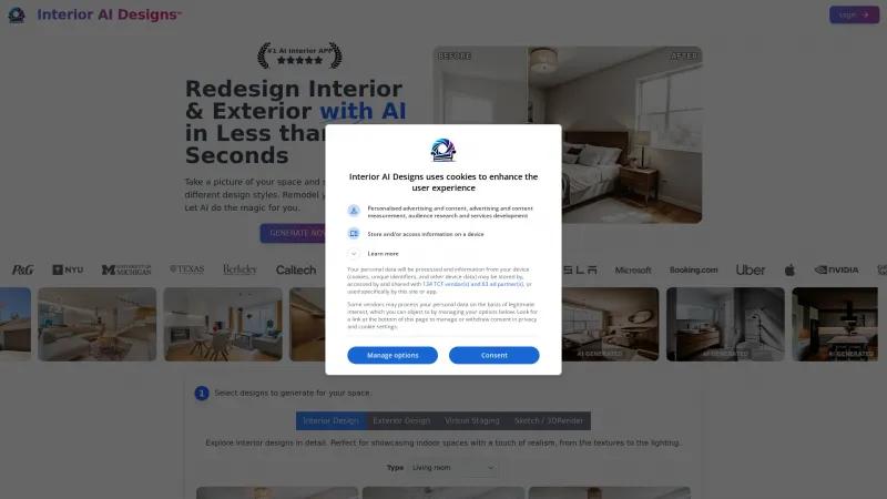 Homepage of Interior AI Designs