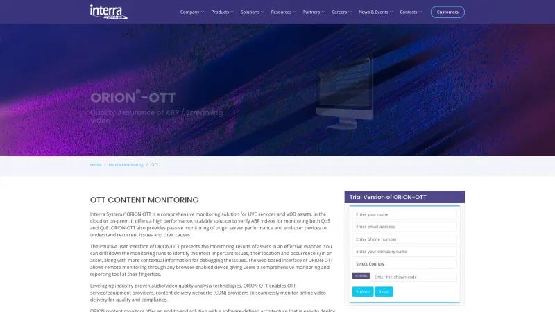 Homepage of ORION-OTT