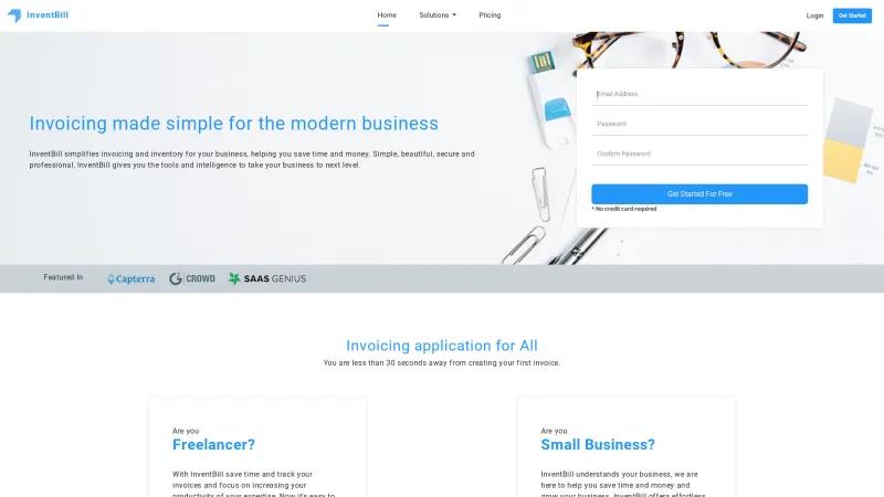 Homepage of InventBill