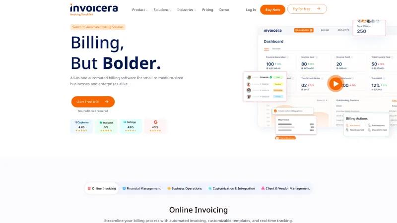 Homepage of Invoicera