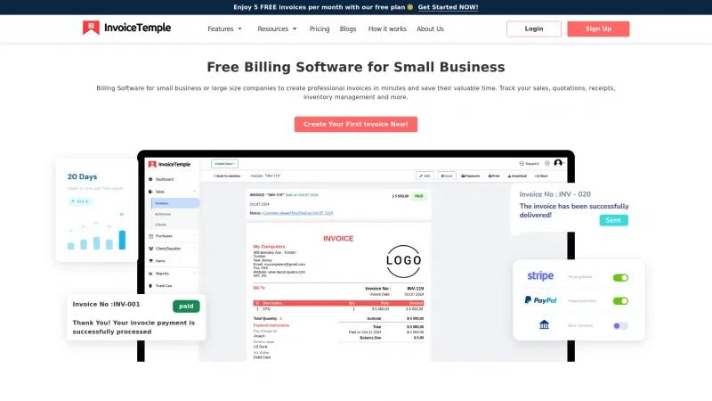 Homepage of InvoiceTemple