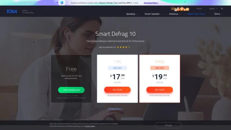 Homepage of IObit Smart Defrag