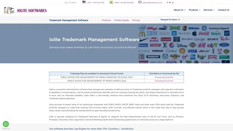 Homepage of Iolite Trademark Management