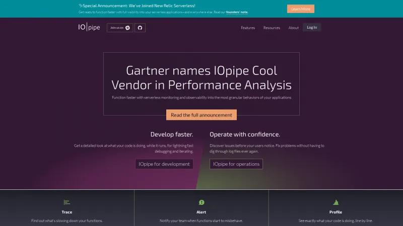 Enhance Your Serverless Applications with IOpipe's Powerful Monitoring and Observability Solutions Homepage of IOpipe