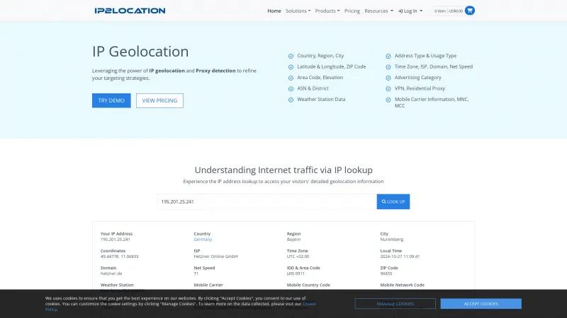 Homepage of IP2Location