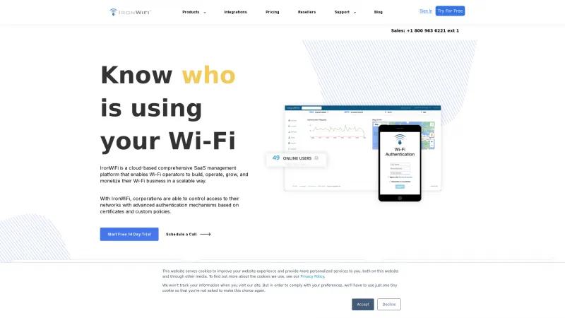 Homepage of IronWiFi