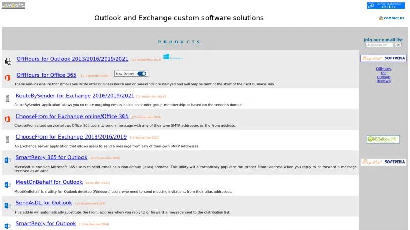 Homepage of OffHours for Outlook