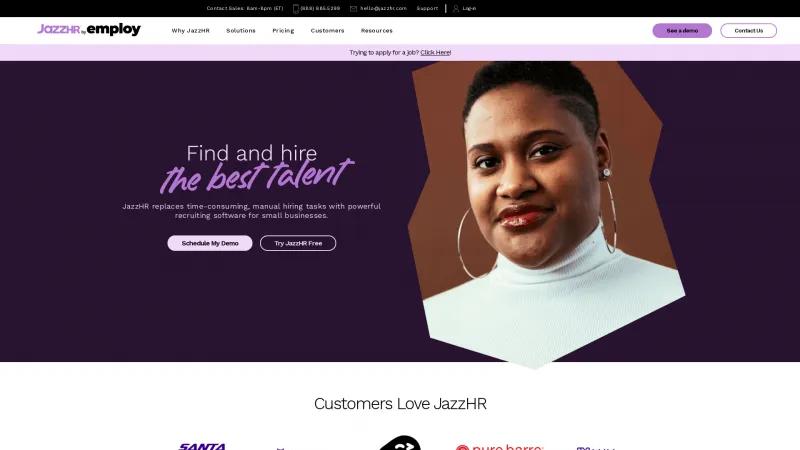 Homepage of JazzHR