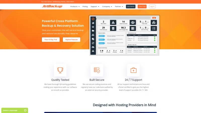 Homepage of JetBackup