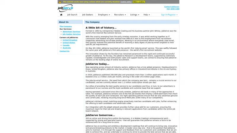 Homepage of JobServe