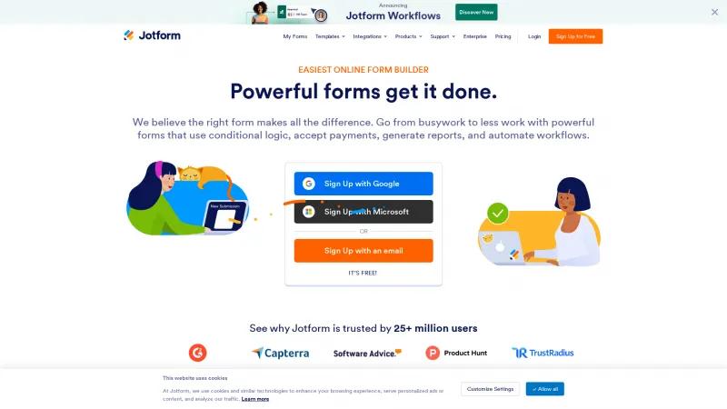 Homepage of Jotform