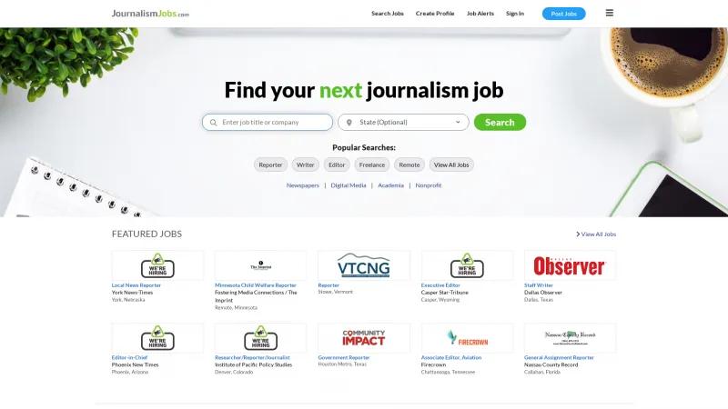 Homepage of JournalismJobs.com