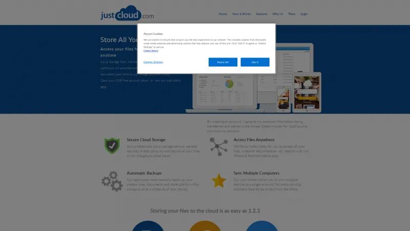 Homepage of JustCloud