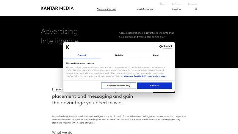 Homepage of Kantar Advertising Intelligence