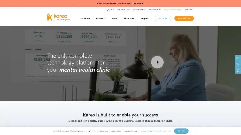 Homepage of Kareo