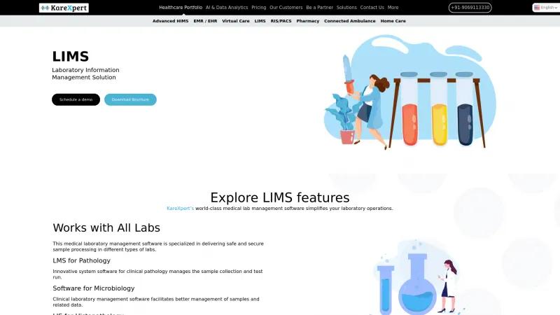 Homepage of KareXpert LIMS