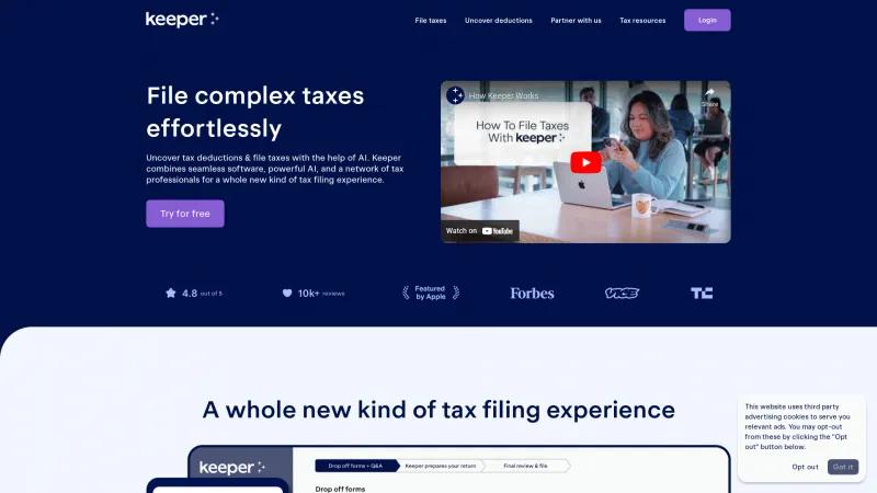 Homepage of Keeper Tax