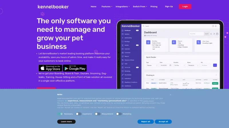 Homepage of Kennel Booker