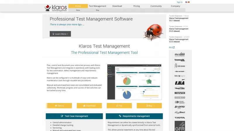 Homepage of Klaros-Testmanagement