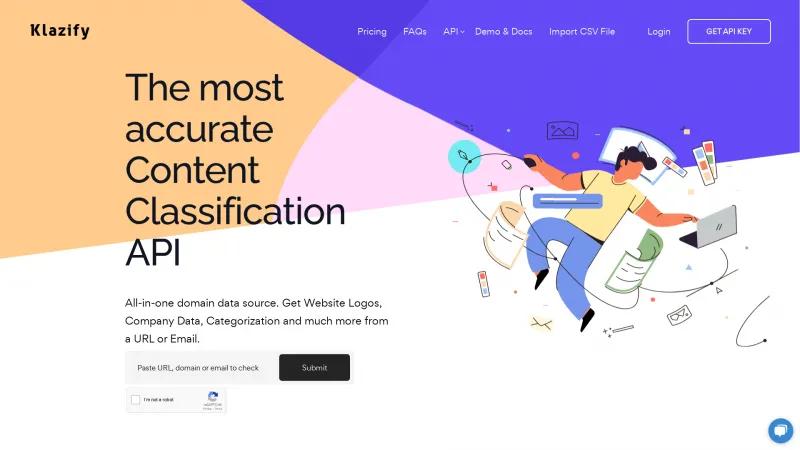 Homepage of Klazify