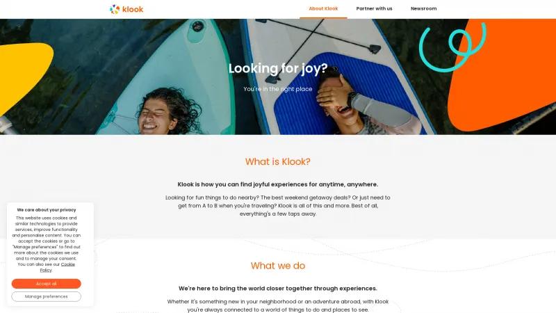 Homepage of Klook