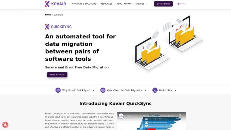 Homepage of Kovair QuickSync