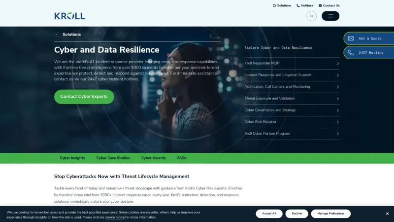 Homepage of Kroll Cyber Risk