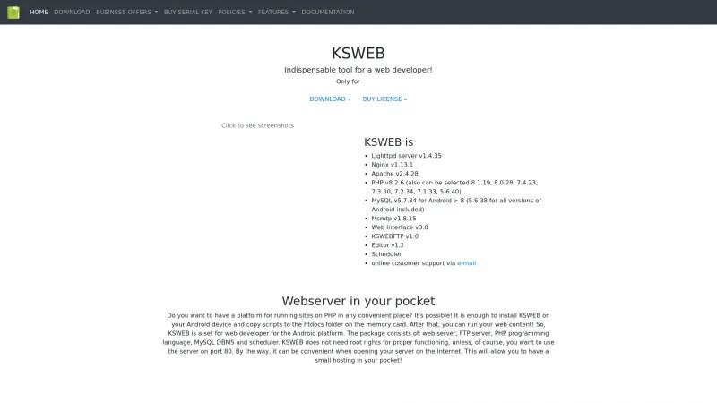 Homepage of KSWEB