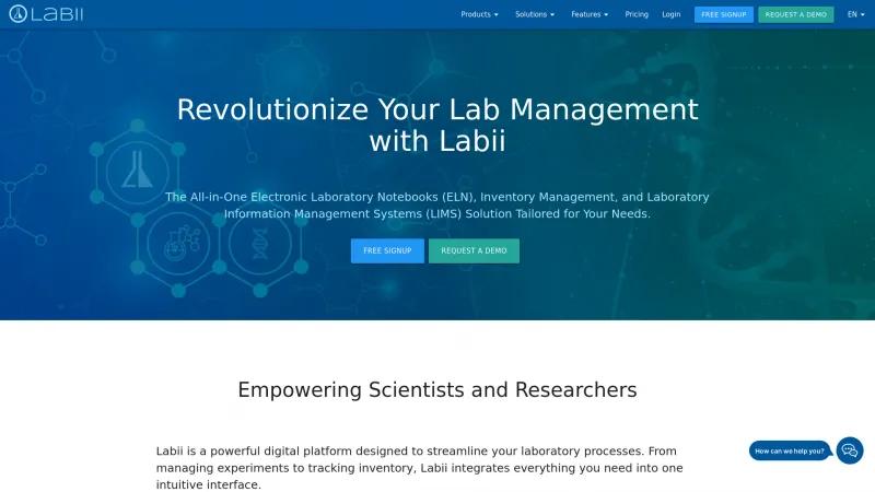 Homepage of Labii ELN & LIMS