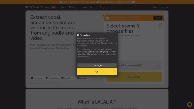 Homepage of LALAL.AI