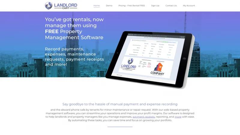 Homepage of Landlord Cart