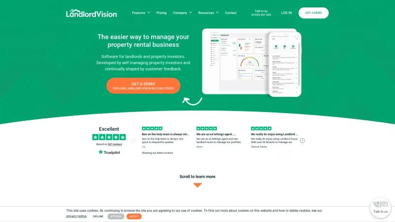 Homepage of Landlord Vision