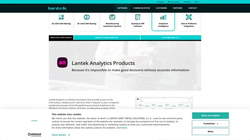 Homepage of Lantek Analytics